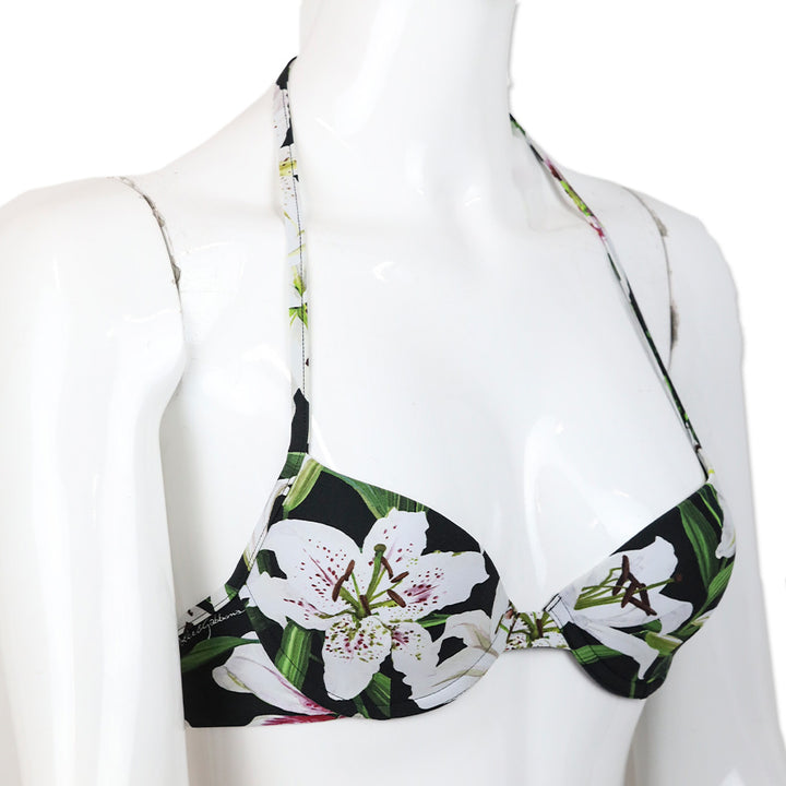 Dolce & Gabbana White Lily Print Bikini Top