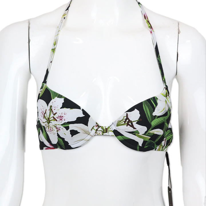 Dolce & Gabbana White Lily Print Bikini Top
