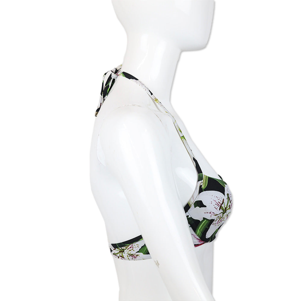 Dolce & Gabbana White Lily Print Bikini Top