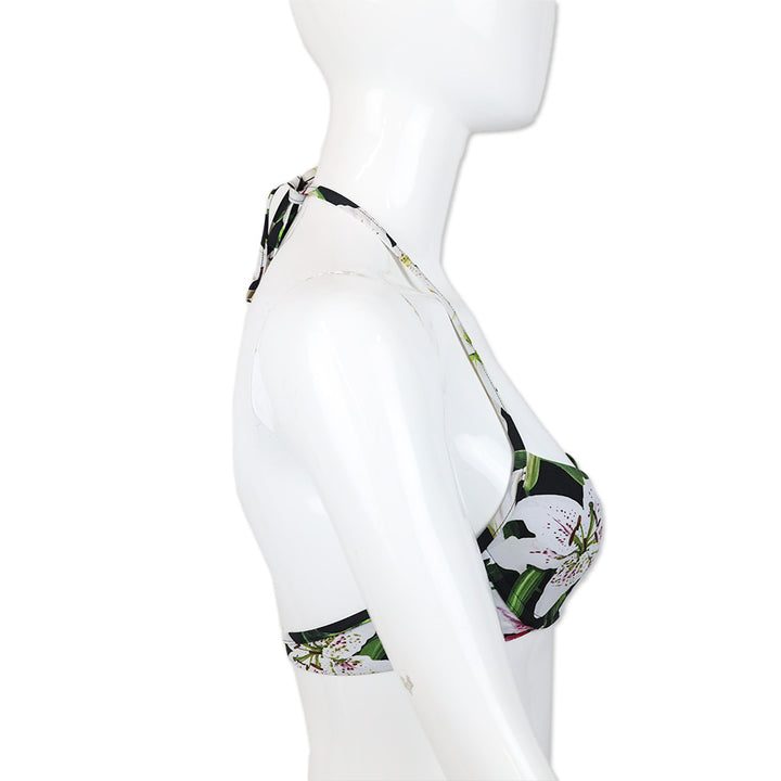 Dolce & Gabbana White Lily Print Bikini Top