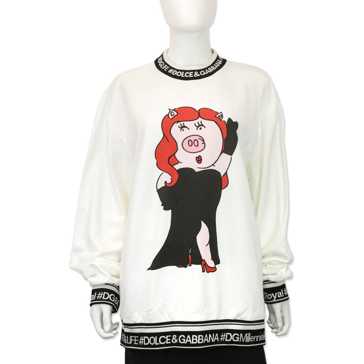 Dolce & Gabbana White Year of the Pig Pullover Sweater