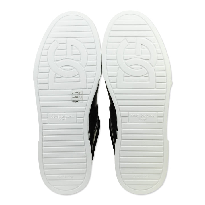 Dolce & Gabbana White/Black Calfskin Strobel Portofino Light Sneakers