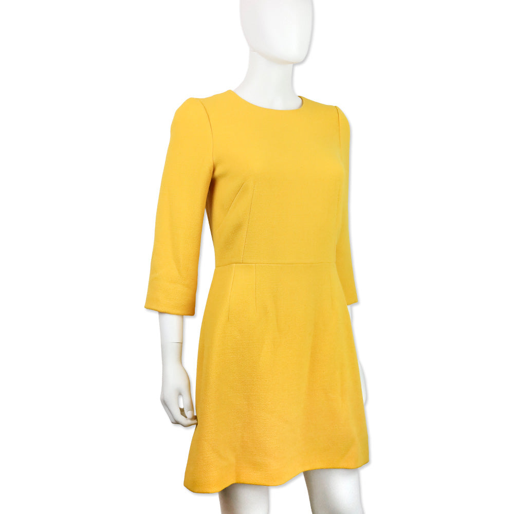 Dolce & Gabbana Yellow Wool Back Button-Embellished Midi Dress