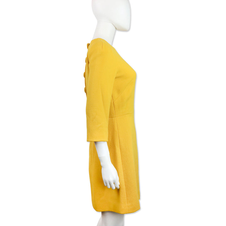 Dolce & Gabbana Yellow Wool Back Button-Embellished Midi Dress