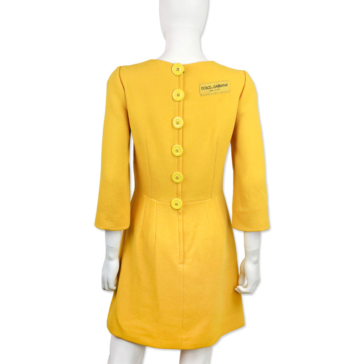 Dolce & Gabbana Yellow Wool Back Button-Embellished Midi Dress