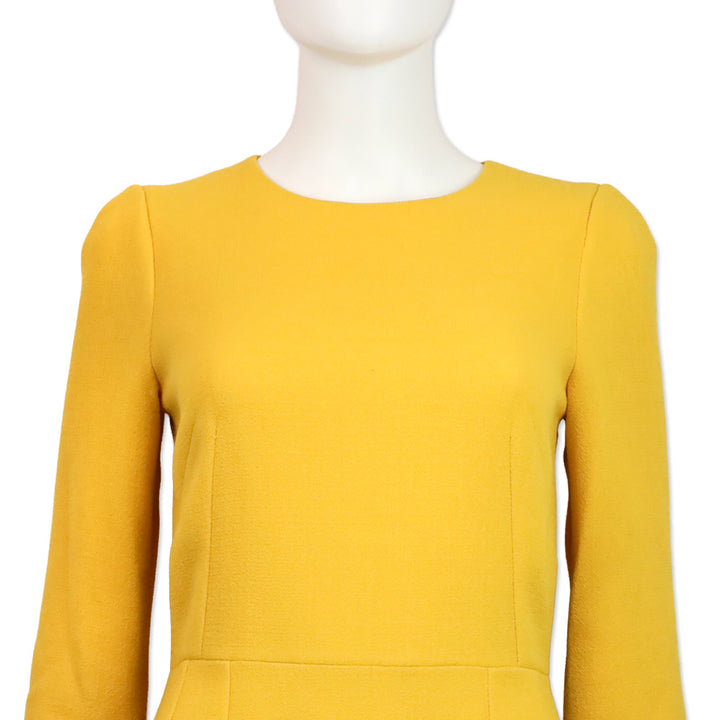 Dolce & Gabbana Yellow Wool Back Button-Embellished Midi Dress
