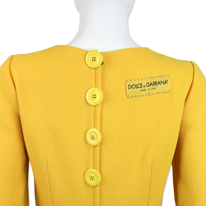 Dolce & Gabbana Yellow Wool Back Button-Embellished Midi Dress