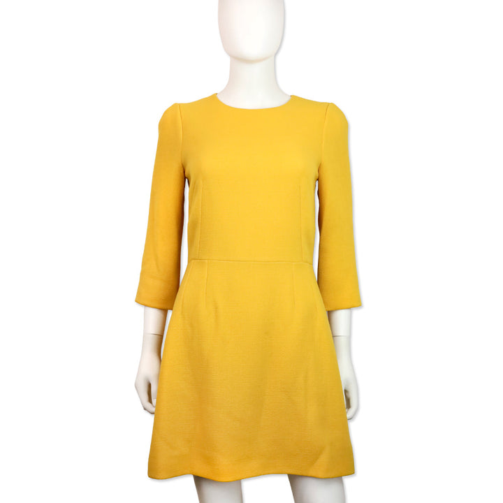 Dolce & Gabbana Yellow Wool Back Button-Embellished Midi Dress