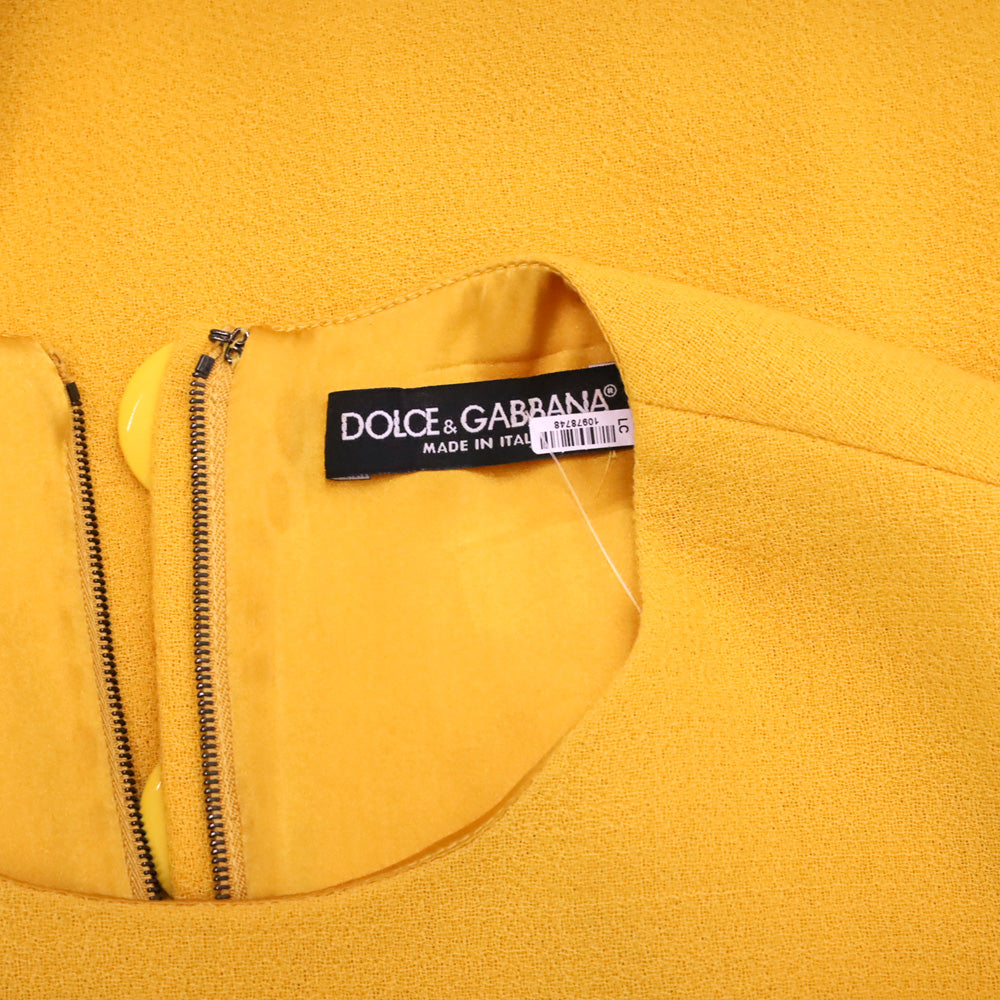 Dolce & Gabbana Yellow Wool Back Button-Embellished Midi Dress