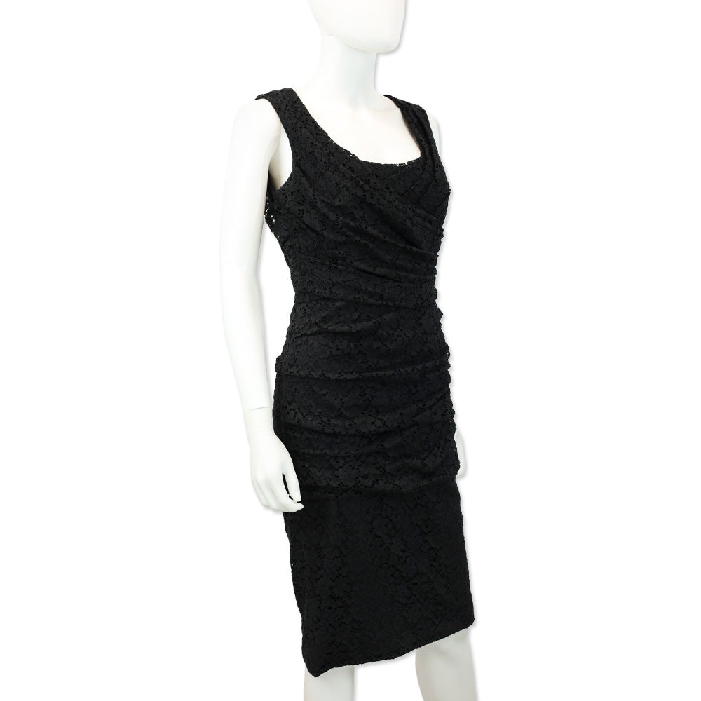 Dolce & Gabbana Black Floral Eyelet Ruched Dress