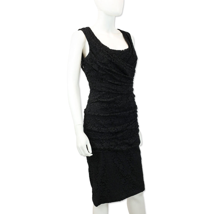 Dolce & Gabbana Black Floral Eyelet Ruched Dress