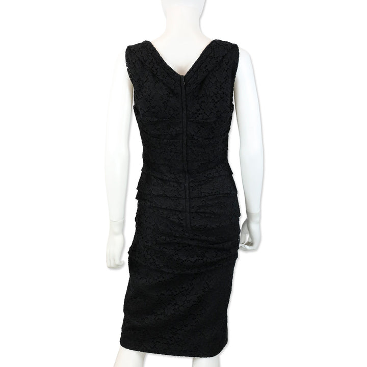 Dolce & Gabbana Black Floral Eyelet Ruched Dress