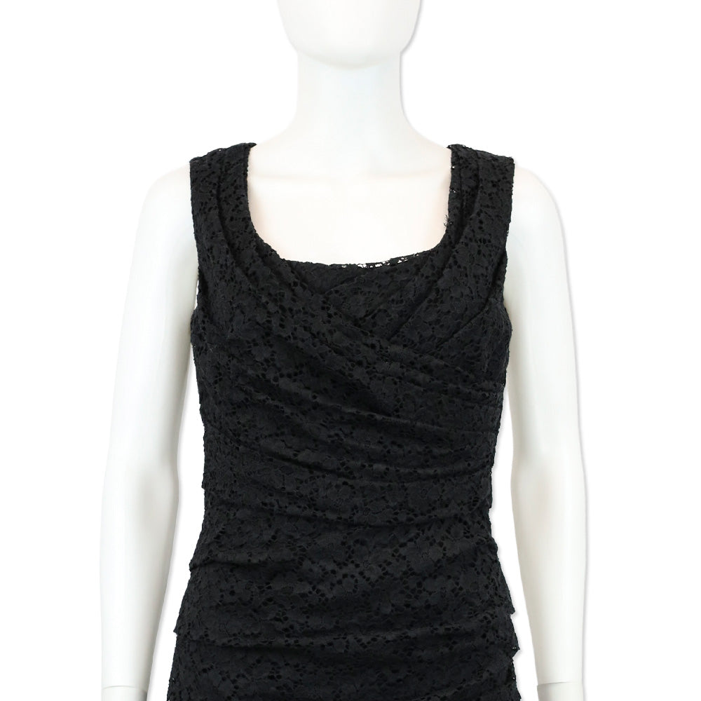 Dolce & Gabbana Black Floral Eyelet Ruched Dress