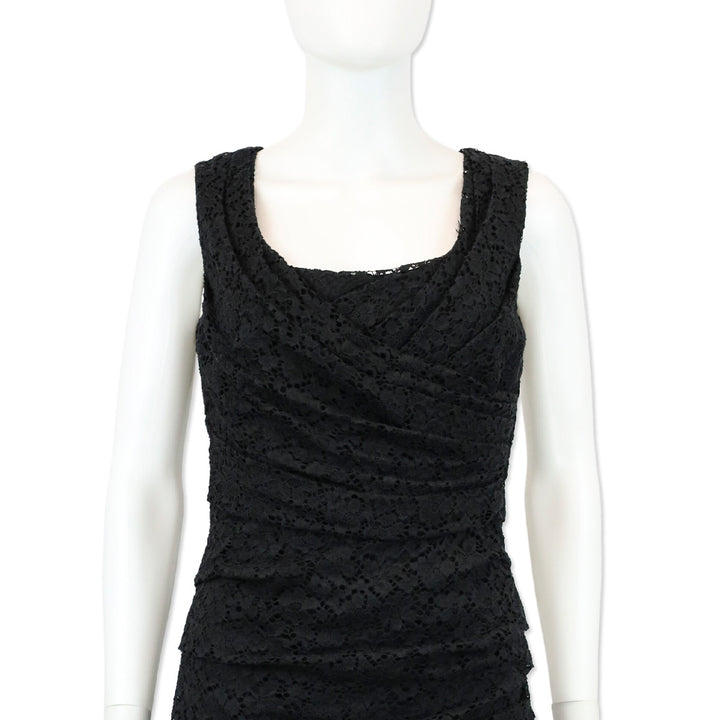 Dolce & Gabbana Black Floral Eyelet Ruched Dress