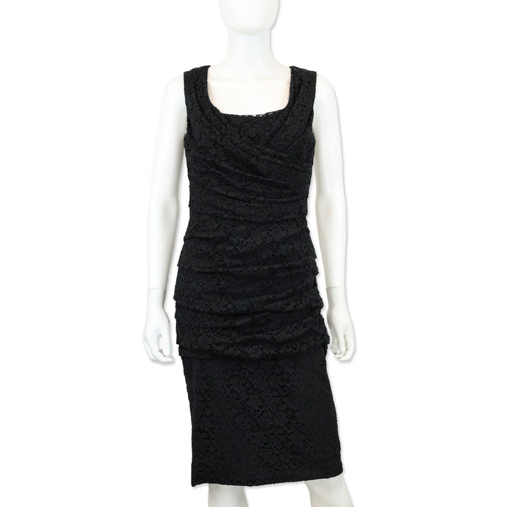 Dolce & Gabbana Black Floral Eyelet Ruched Dress