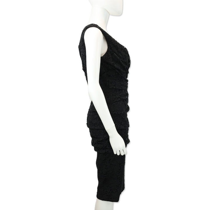Dolce & Gabbana Black Floral Eyelet Ruched Dress