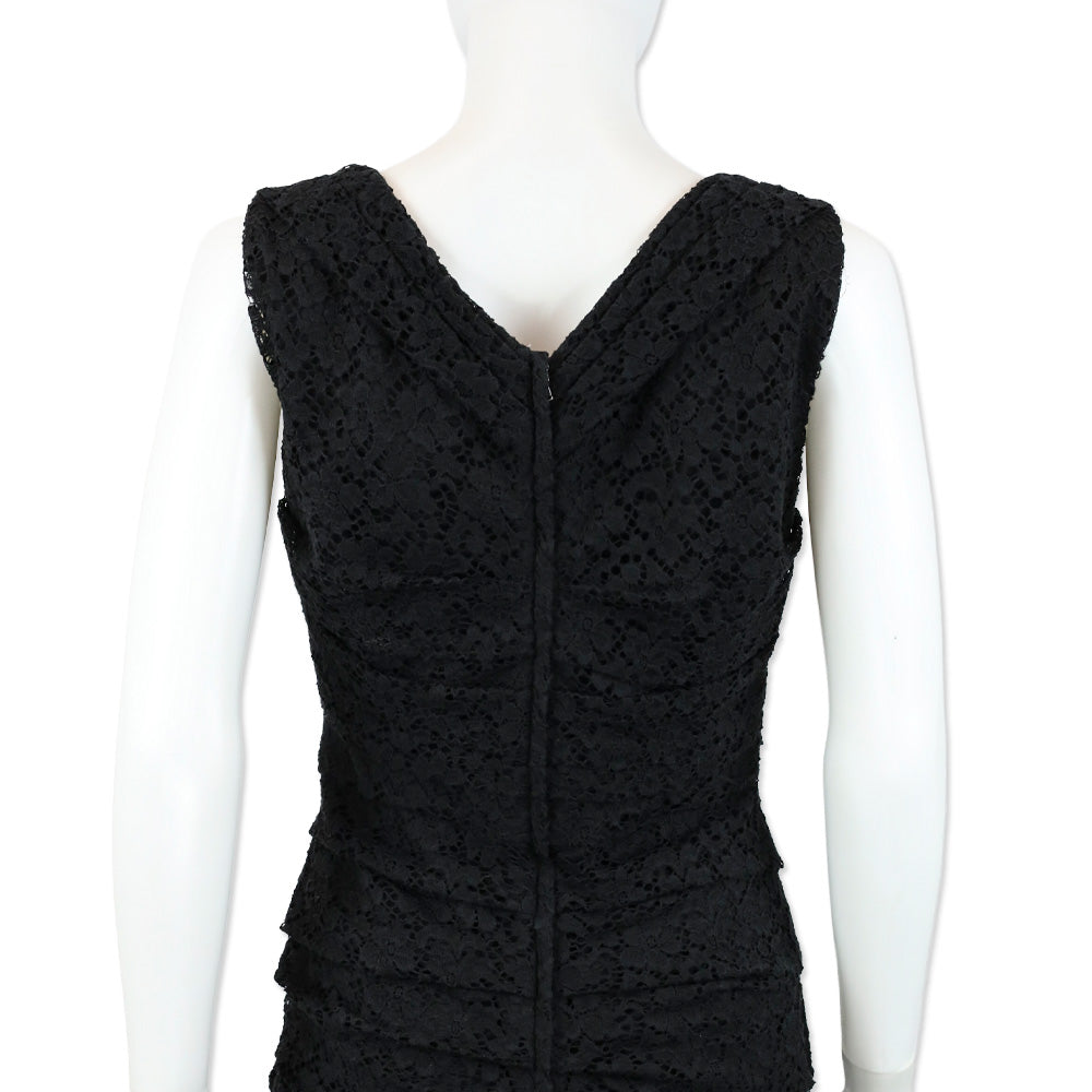 Dolce & Gabbana Black Floral Eyelet Ruched Dress