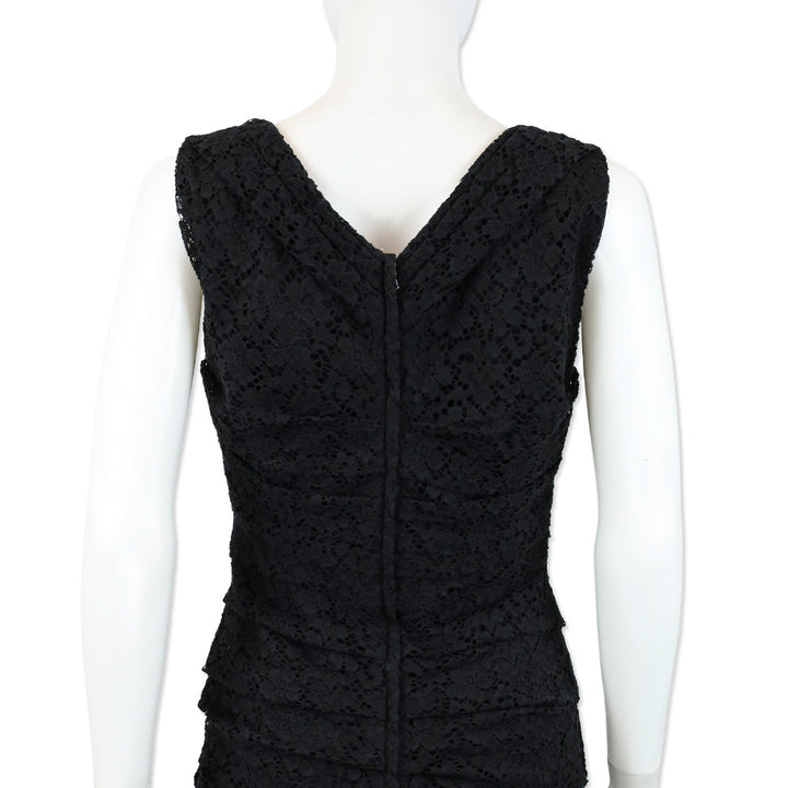 Dolce & Gabbana Black Floral Eyelet Ruched Dress