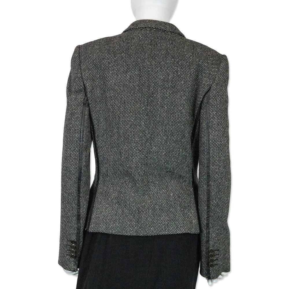 Dolce & Gabbana Black/White Tweed Leather Trim Blazer