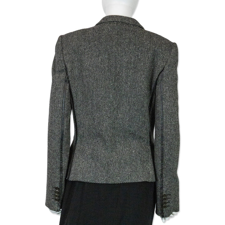 Dolce & Gabbana Black/White Tweed Leather Trim Blazer