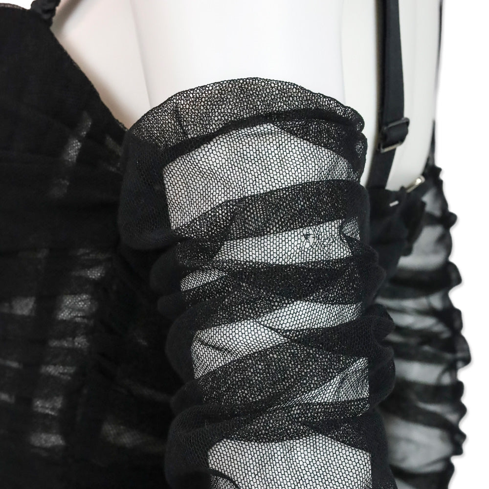 Dolce & Gabbana Fall 2018 RTW Black Ruched Tulle Lace-Up Corset Midi Dress
