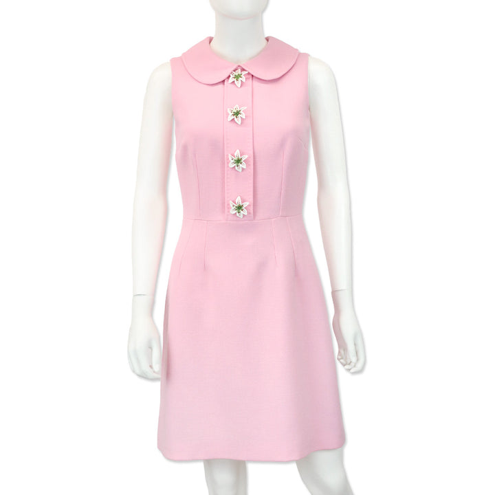 Dolce & Gabbana Pink Wool Lily Flower Embellished Sleeveless Mini Dress