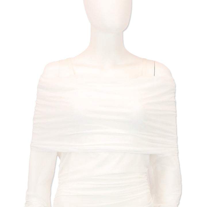 Dolce & Gabbana x Kim White Ruched Tulle Off-The-Shoulder Midi Dress