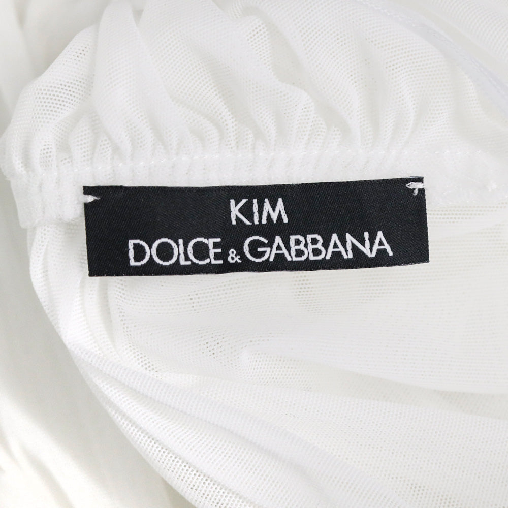 Dolce & Gabbana x Kim White Ruched Tulle Off-The-Shoulder Midi Dress