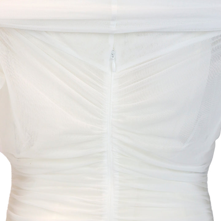 Dolce & Gabbana x Kim White Ruched Tulle Off-The-Shoulder Midi Dress