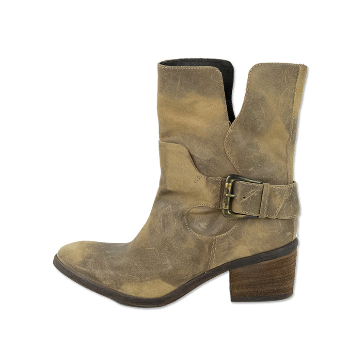 Donald J. Pliner Taupe Distressed Leather Moto Boots