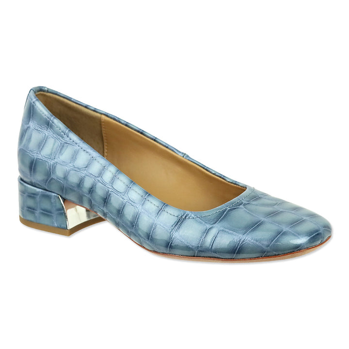 Donald Pliner Denim Blue Croc Patent Drew Pumps