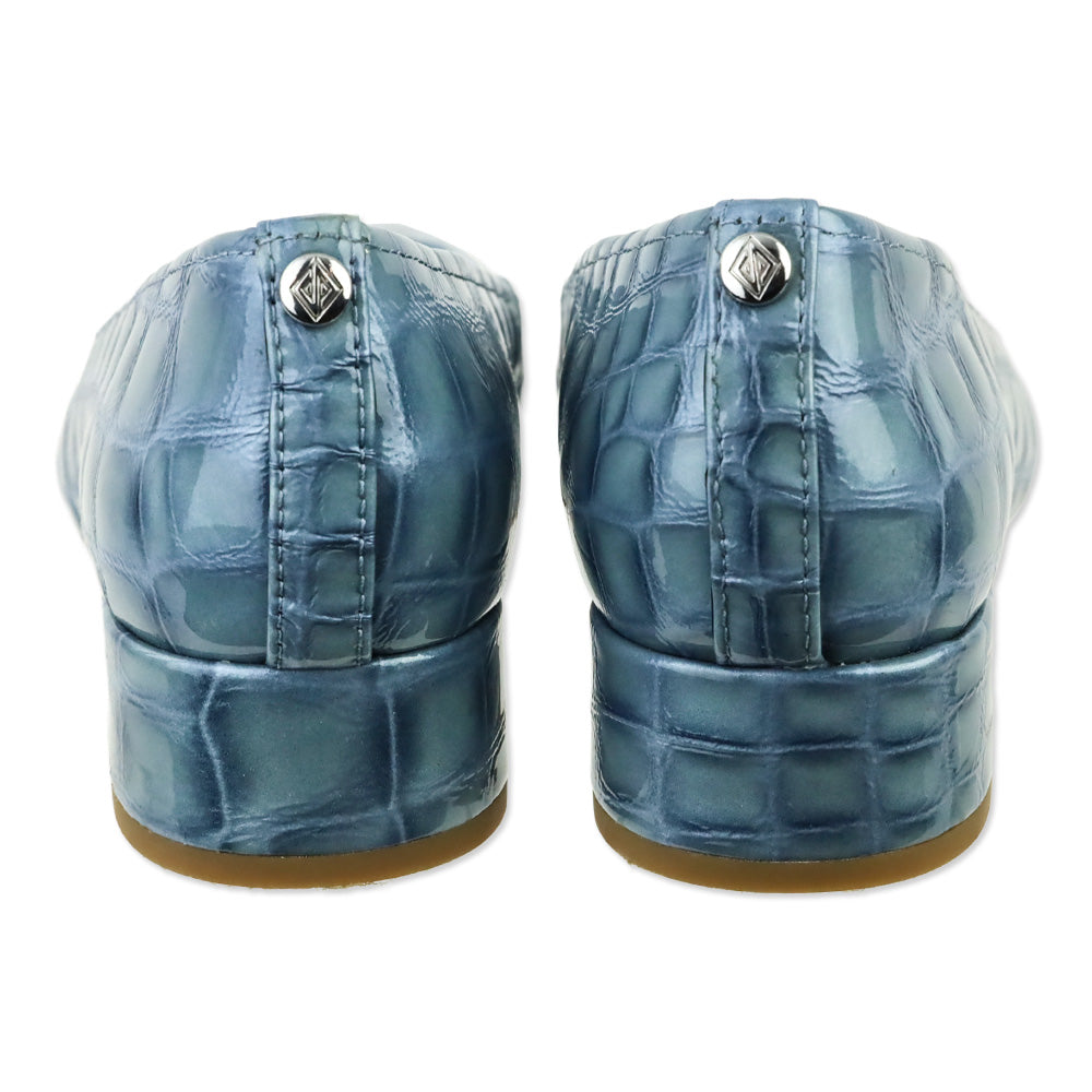 Donald Pliner Denim Blue Croc Patent Drew Pumps