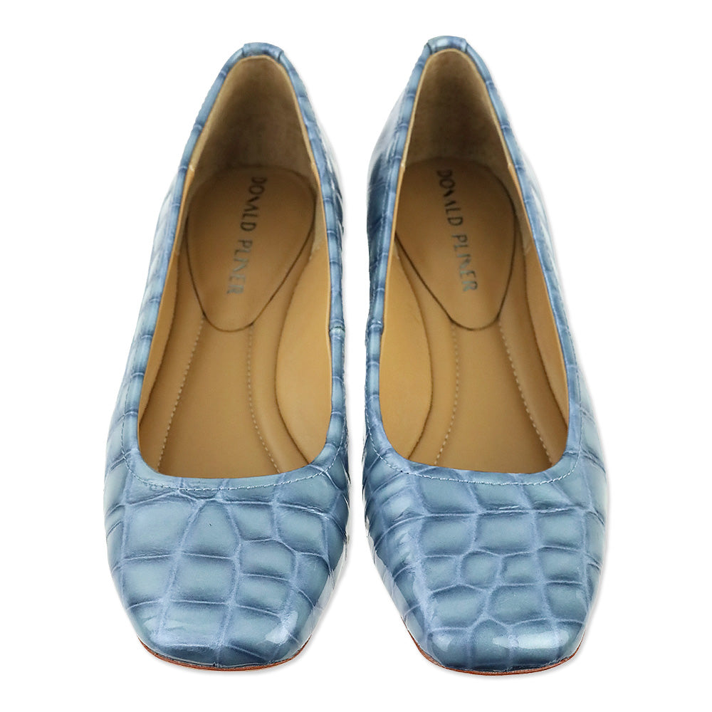 Donald Pliner Denim Blue Croc Patent Drew Pumps