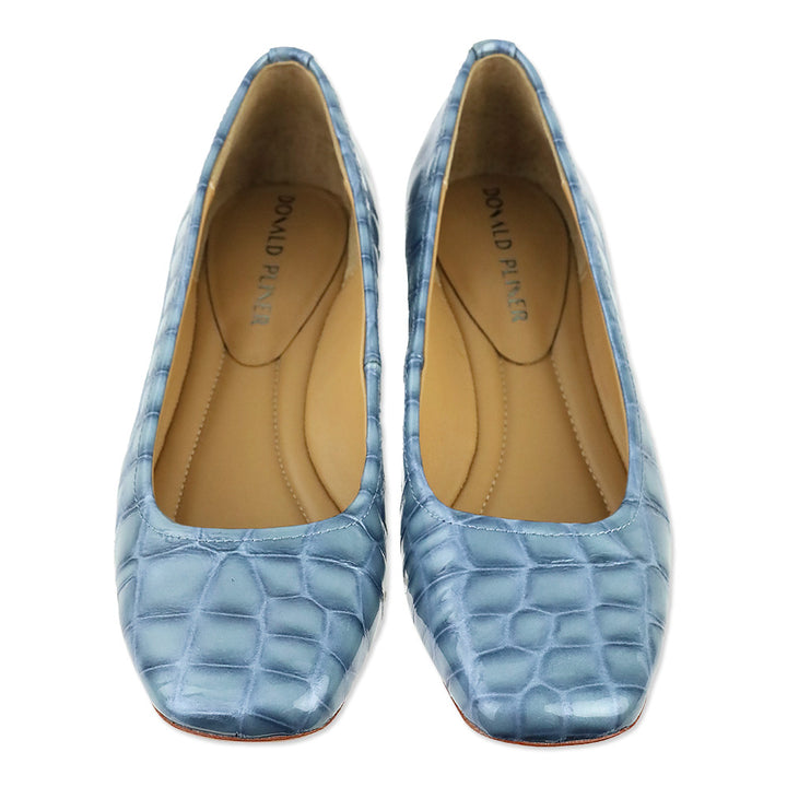 Donald Pliner Denim Blue Croc Patent Drew Pumps
