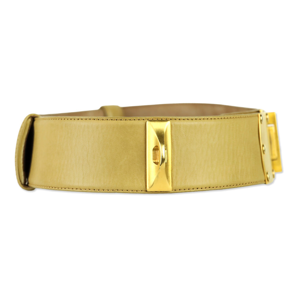 Donna Karan Beige Leather Push Lock Wide Belt