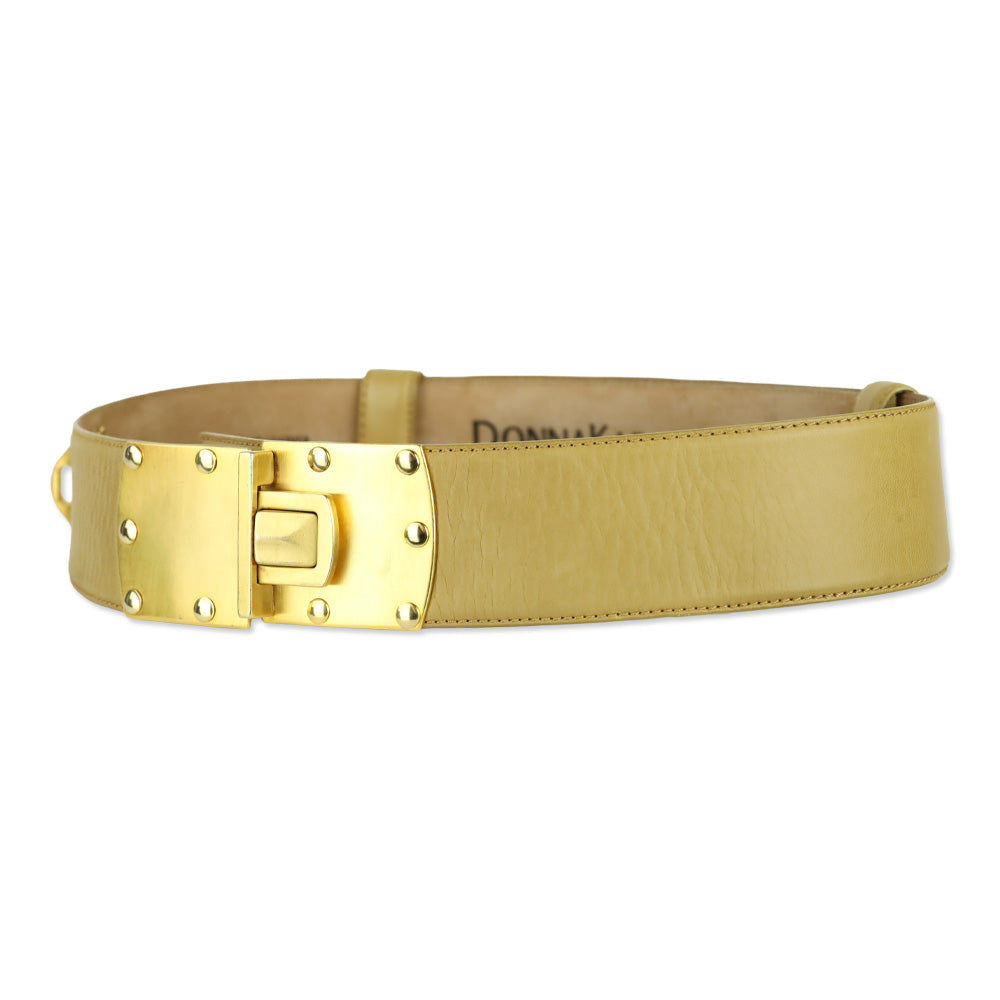 Donna Karan Beige Leather Push Lock Wide Belt