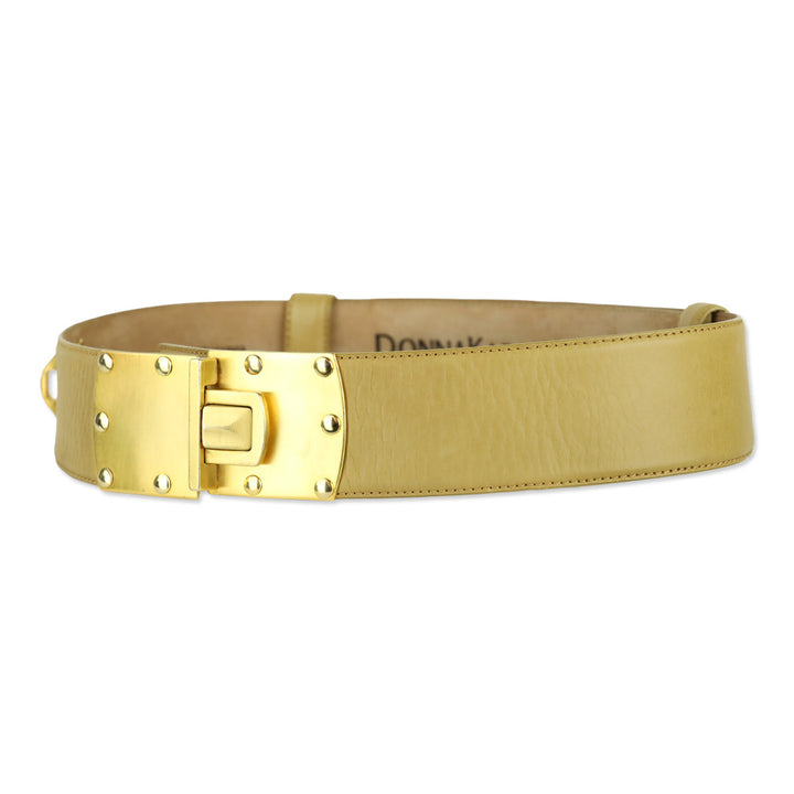 Donna Karan Beige Leather Push Lock Wide Belt