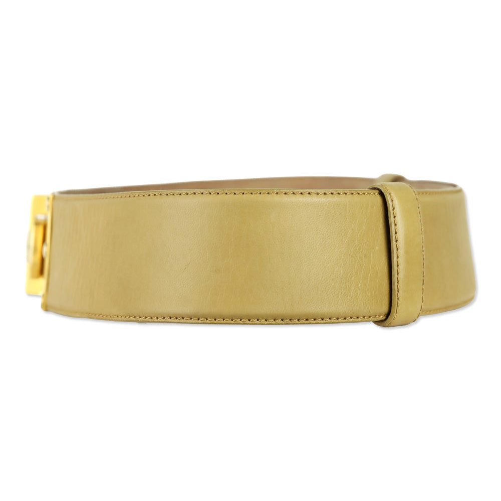 Donna Karan Beige Leather Push Lock Wide Belt