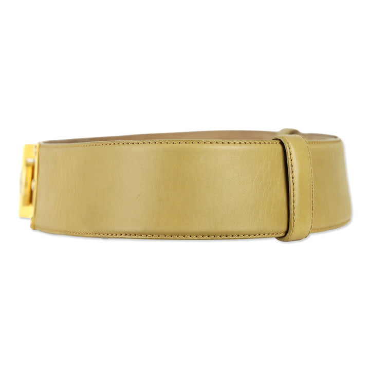 Donna Karan Beige Leather Push Lock Wide Belt