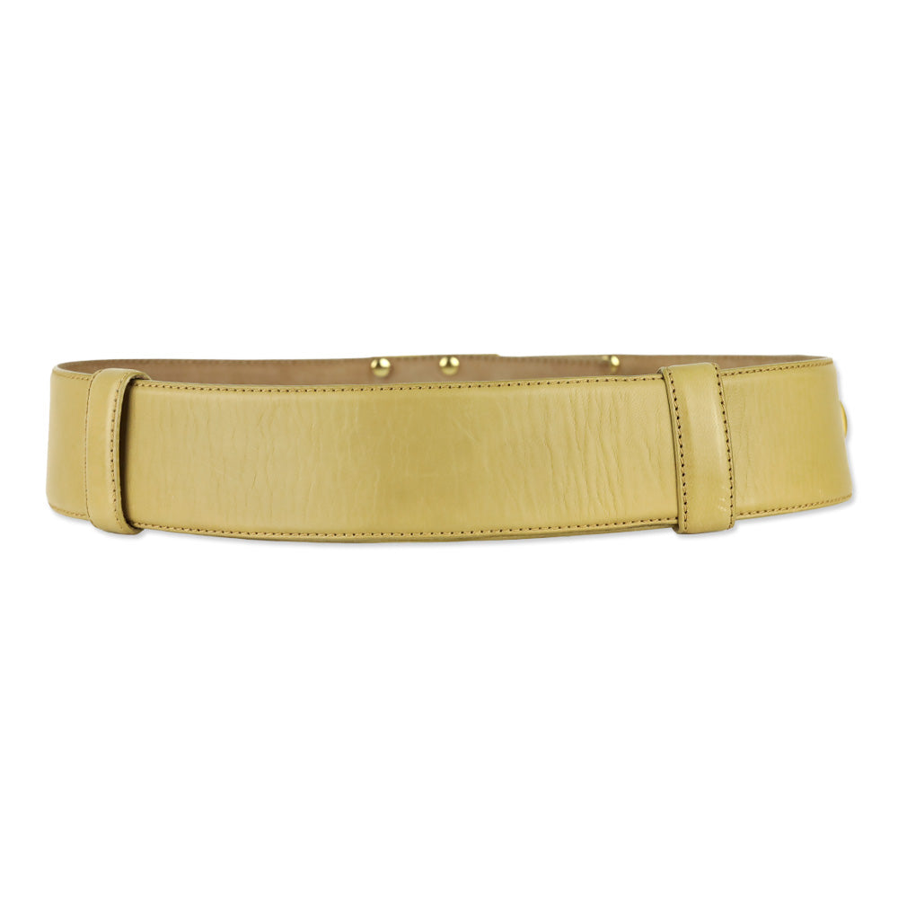 Donna Karan Beige Leather Push Lock Wide Belt