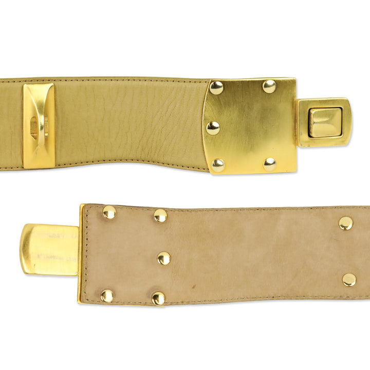 Donna Karan Beige Leather Push Lock Wide Belt
