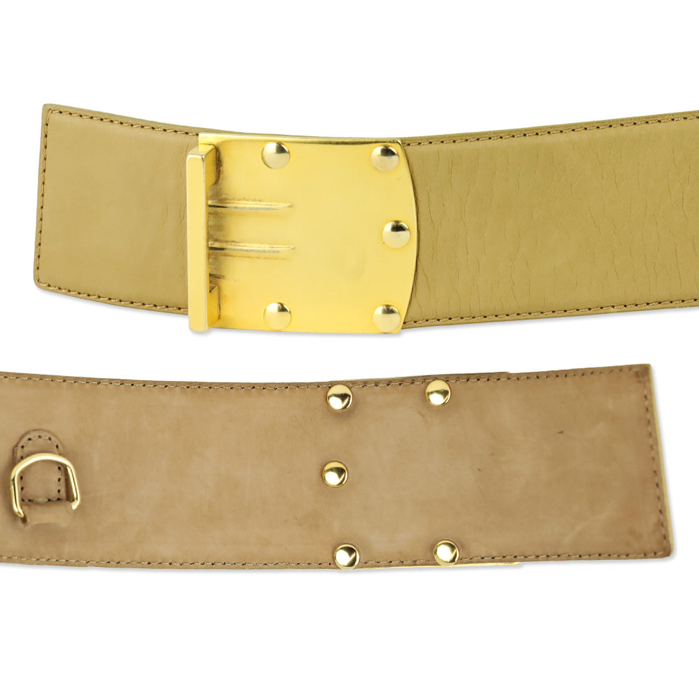 Donna Karan Beige Leather Push Lock Wide Belt