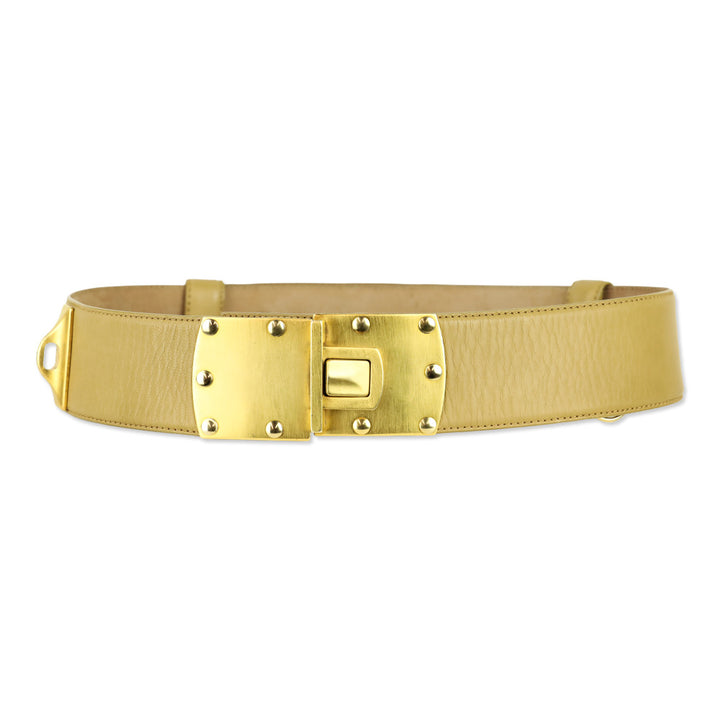 Donna Karan Beige Leather Push Lock Wide Belt