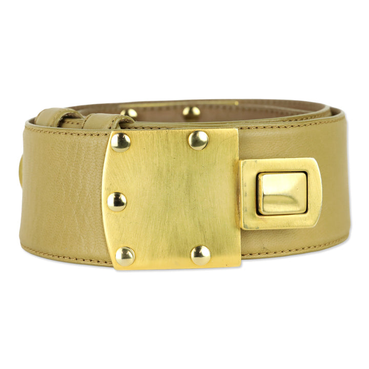 Donna Karan Beige Leather Push Lock Wide Belt