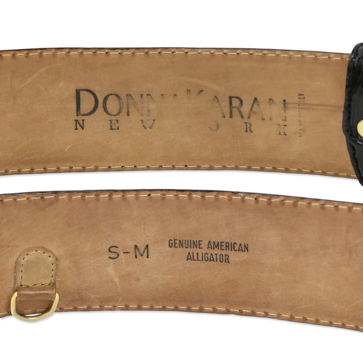 Donna Karan Black Alligator Embossed Glossy Leather Push Lock Wide Belt
