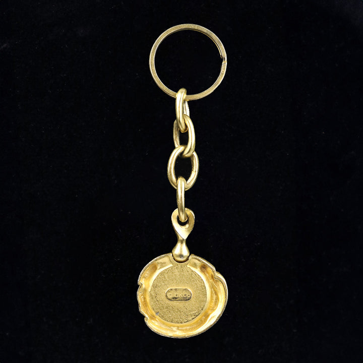 Donna Karan Black Intaglio Cherub Gold Tone Key Chain