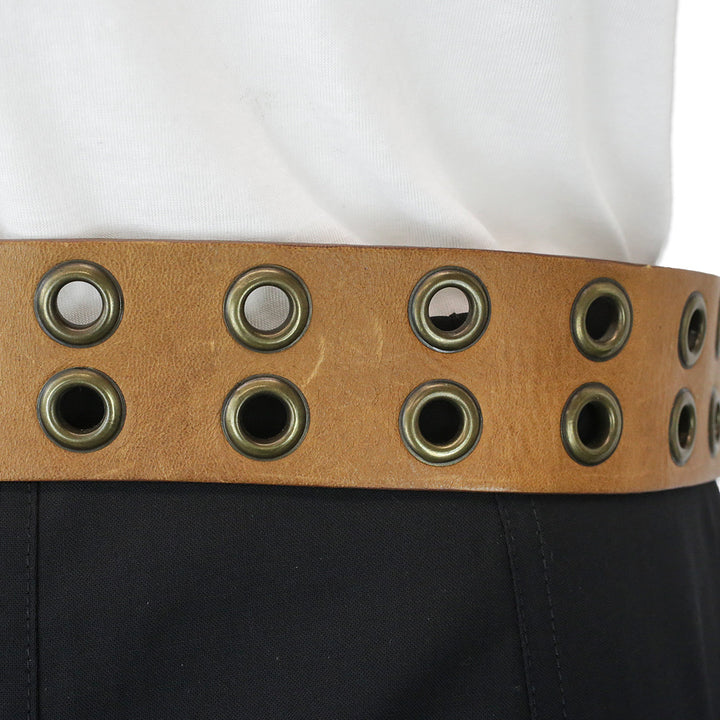 Donna Karan Wide Brown Leather Double Grommet Tie Belt