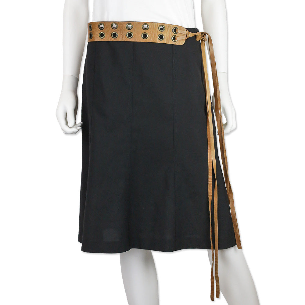 Donna Karan Wide Brown Leather Double Grommet Tie Belt
