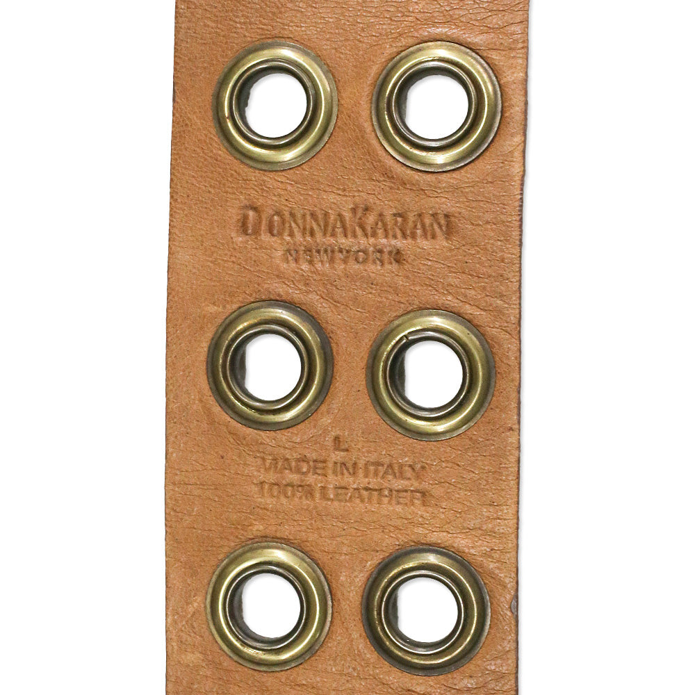 Donna Karan Wide Brown Leather Double Grommet Tie Belt
