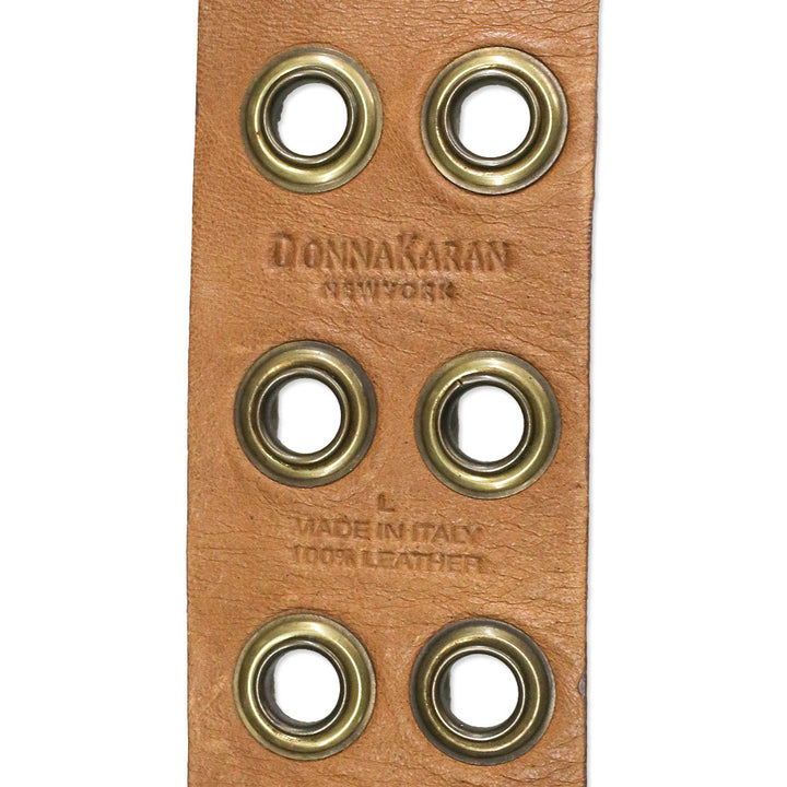 Donna Karan Wide Brown Leather Double Grommet Tie Belt
